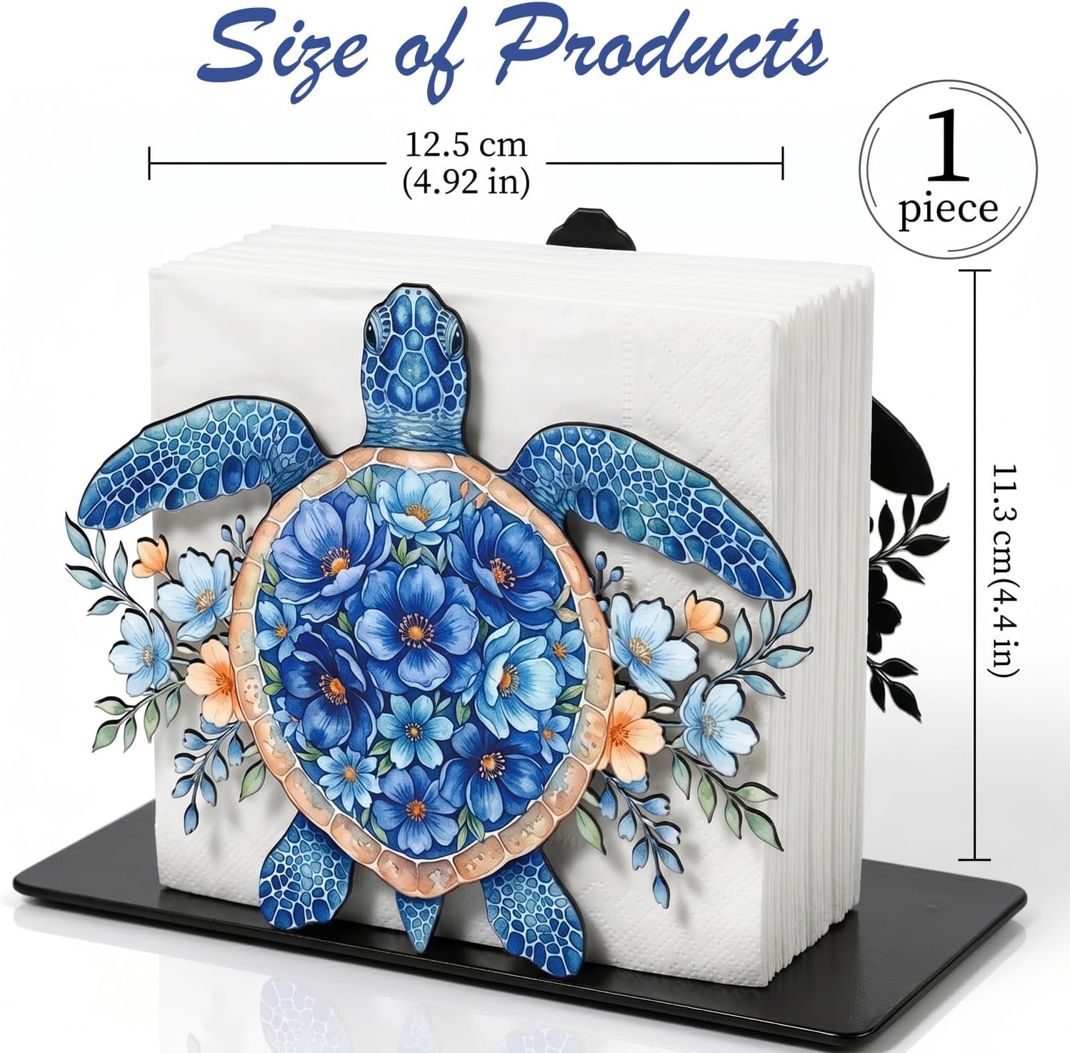 Metal Paper Napkin Standing Holder Dispenser for Dinner Kitchen / Coastal Sea Turtle