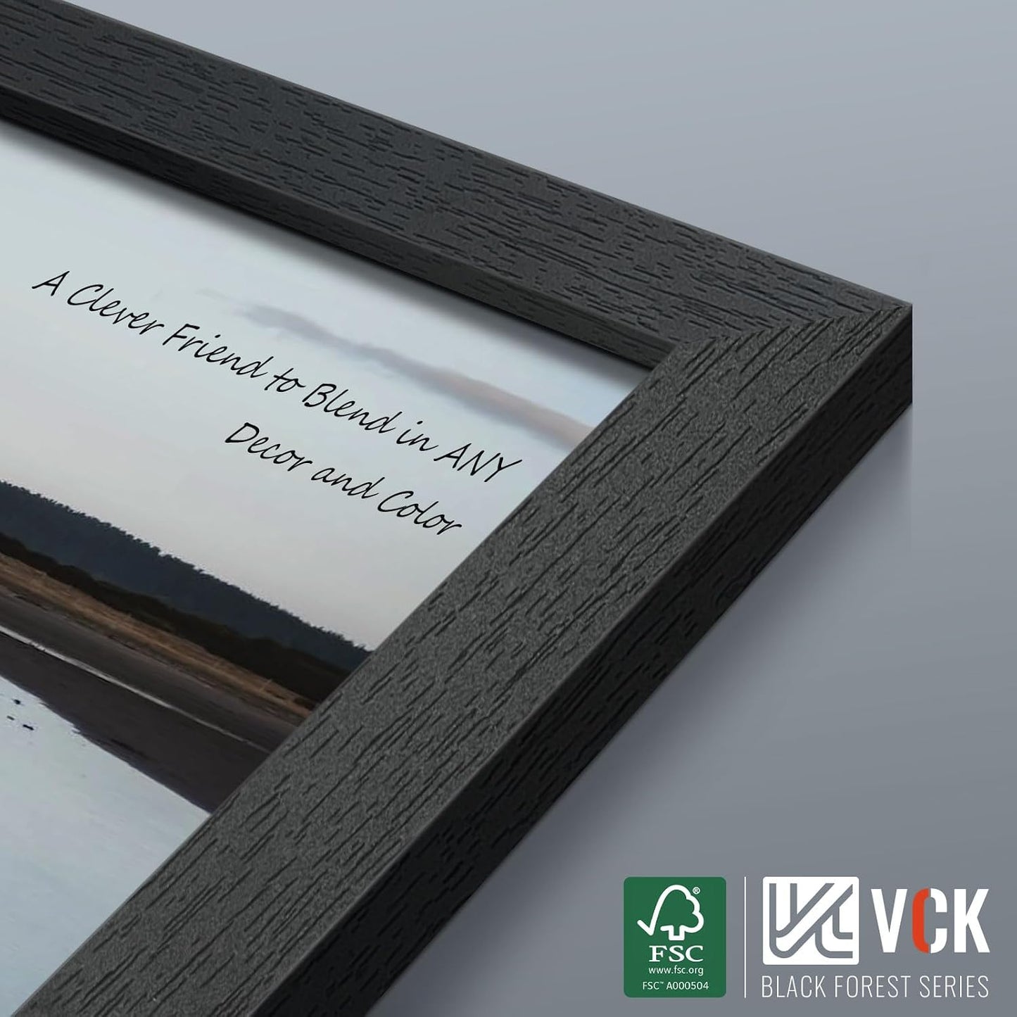 VCK 8.5 by 11 Picture Frame Black 4 Pack, Wide Thick Wood Border, for Photo | Exclusive Woodgrain, Wall/Tabletop, HD