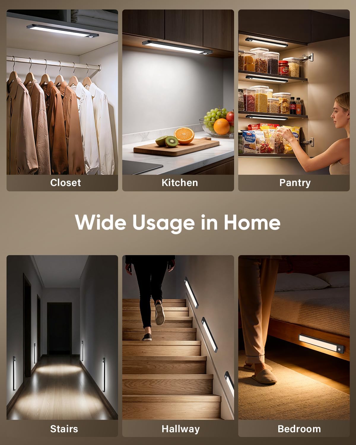 MCGOR 14.7inch Under Cabinet Lighting, Wireless Motion Sensor Light,3 Pack | 3 Color Temps, Rechargeable, 2200mAh