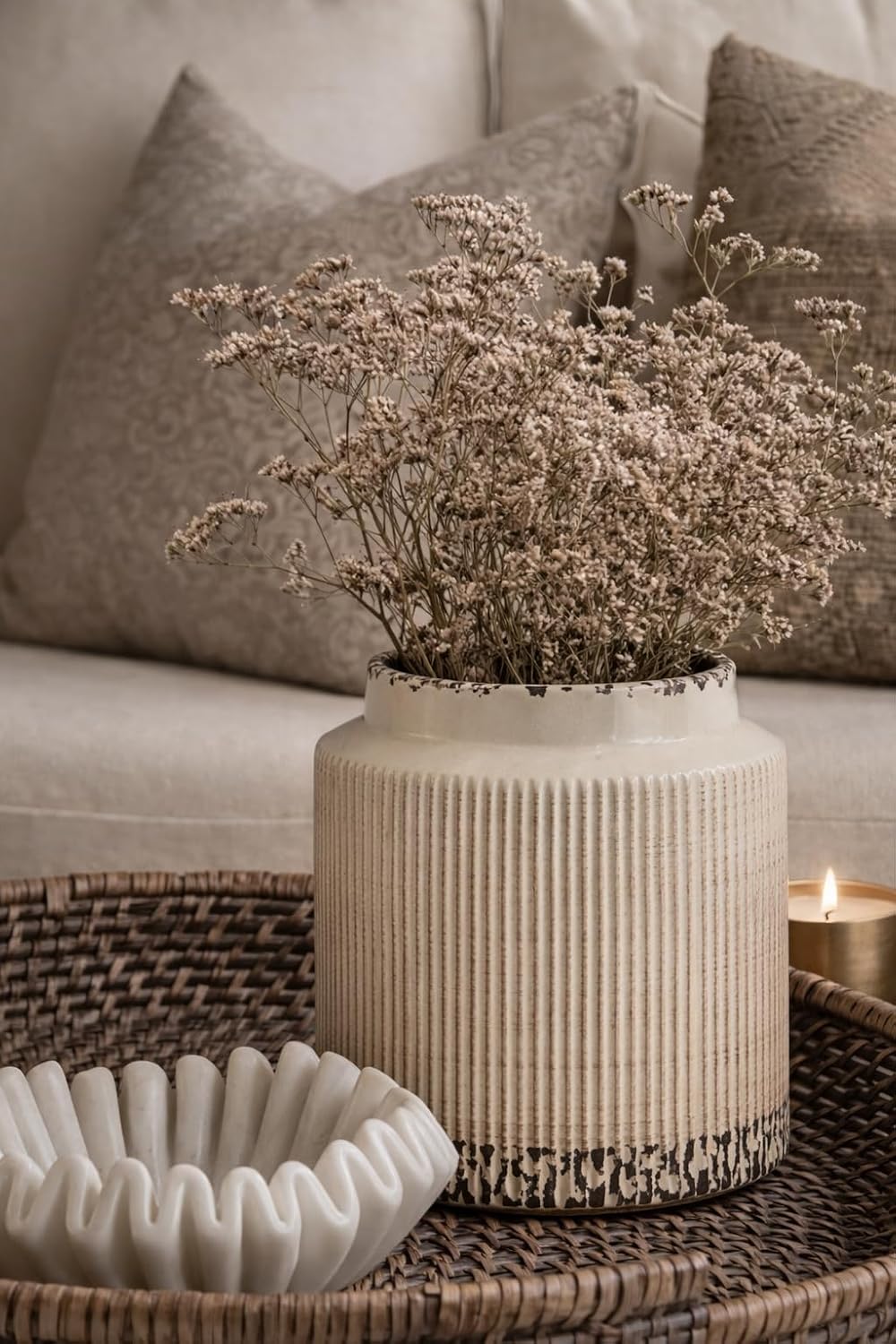 Ceramic Vintage Rustic Terracotta Vase / 609-antique Beige / 6.77 Inch
