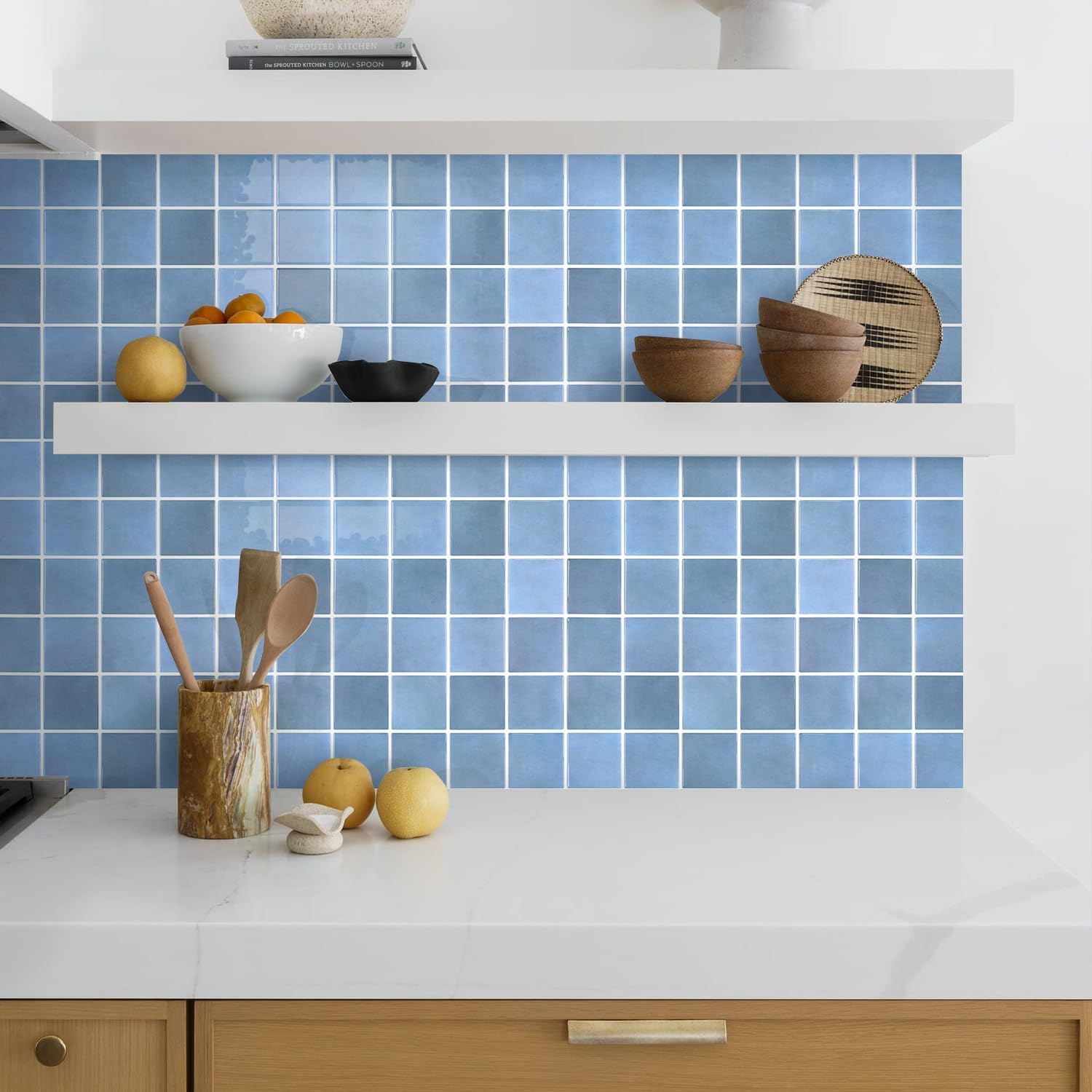 Textured Speckles Peel and Stick Backsplash Tiles- of -3D Adhesive / Gray/blue / 12 x 12 / Set of 10