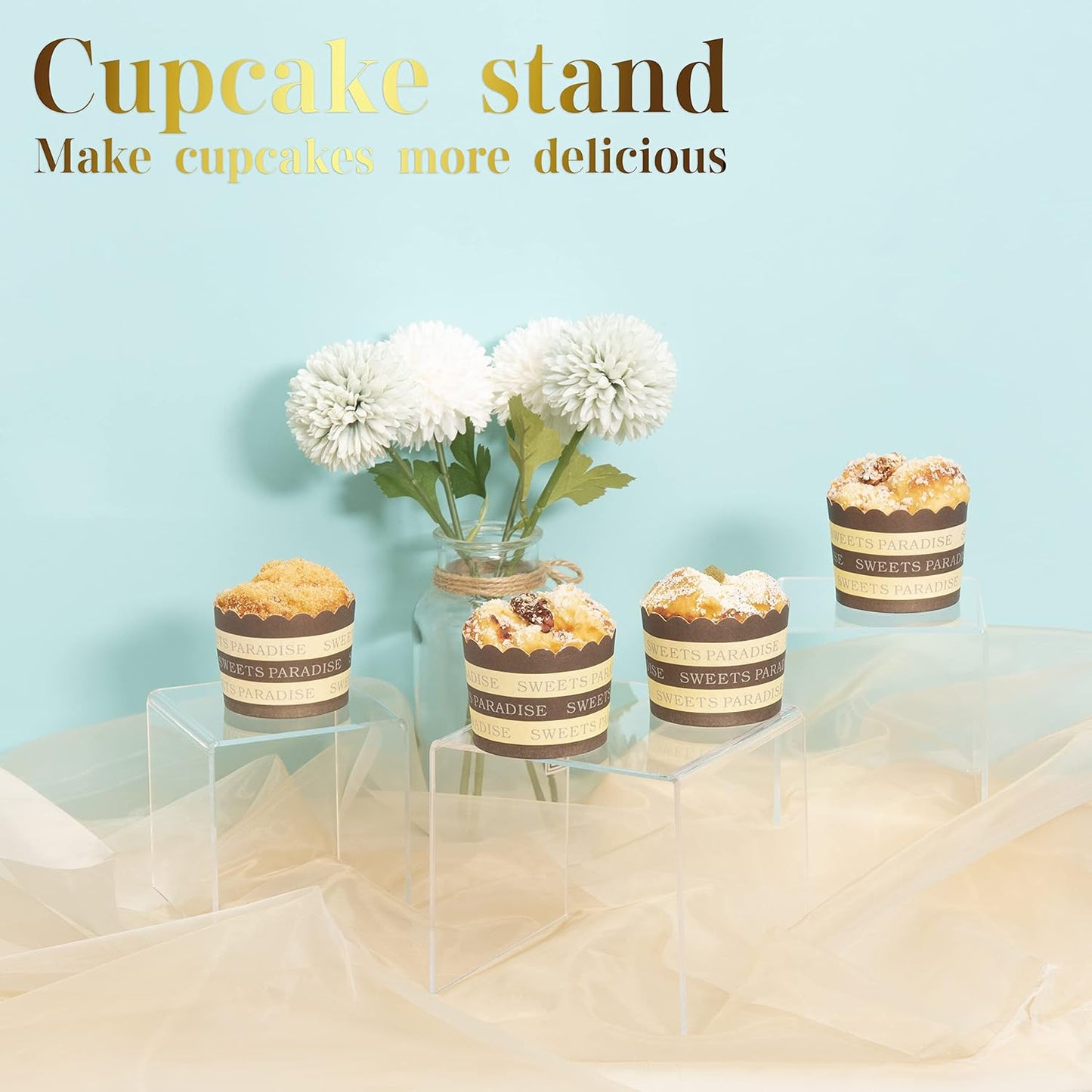 Acylic Riser Square Display Stand For Cupcakes / Clear / 8P-4INCH / 4 Inch