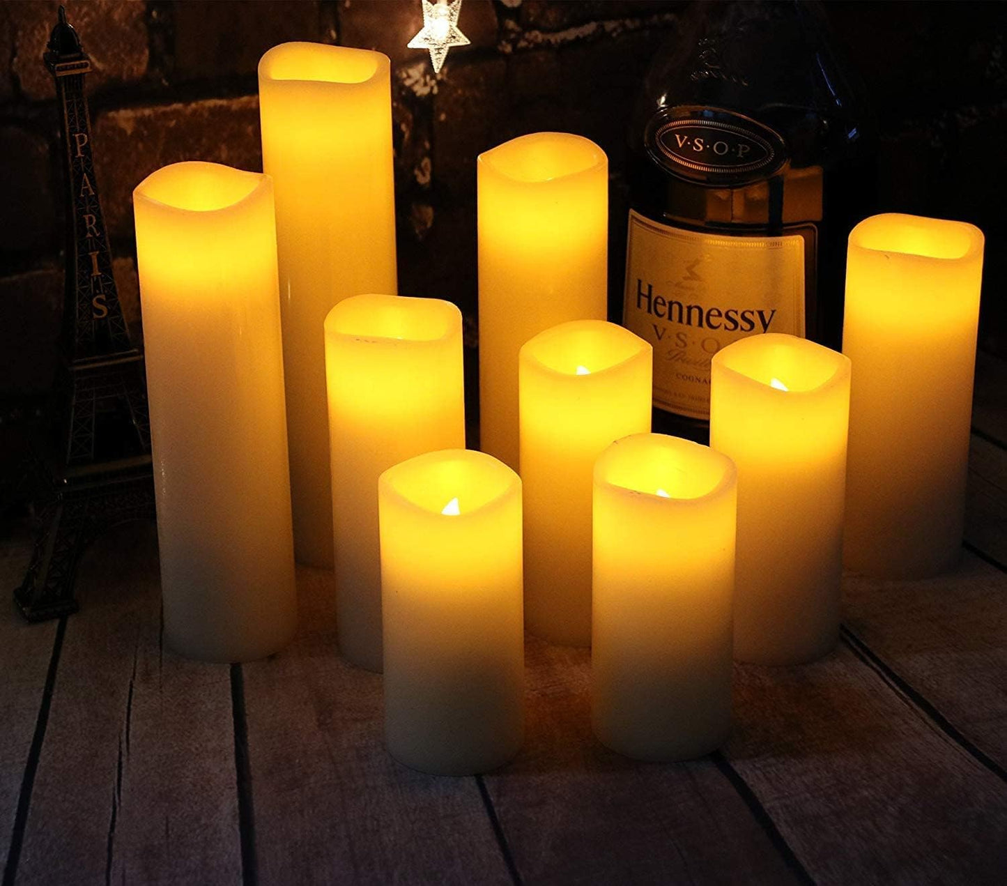 YIWER Flameless Candles Battery Operated Candles 4" 5" 6" 7" 8" 9" Set of 9 Ivory Real Wax Pillar LED Candles with