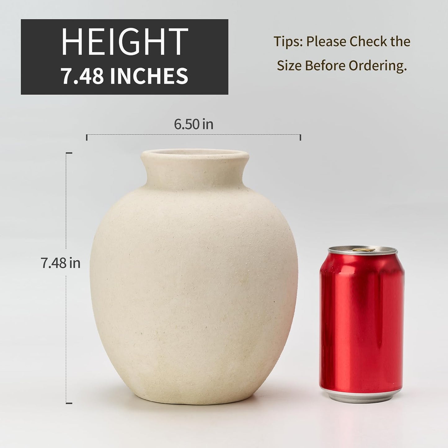 Ceramic Decorative Flower Vase / 1007-white / 7.48 Inch