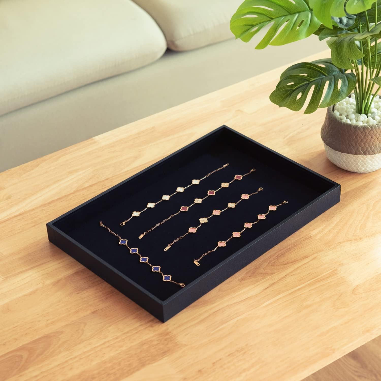 Velvet Stackable Jewelry Tray Showcase Display Stackable Necklace Bracelet Ring Showcase / Black