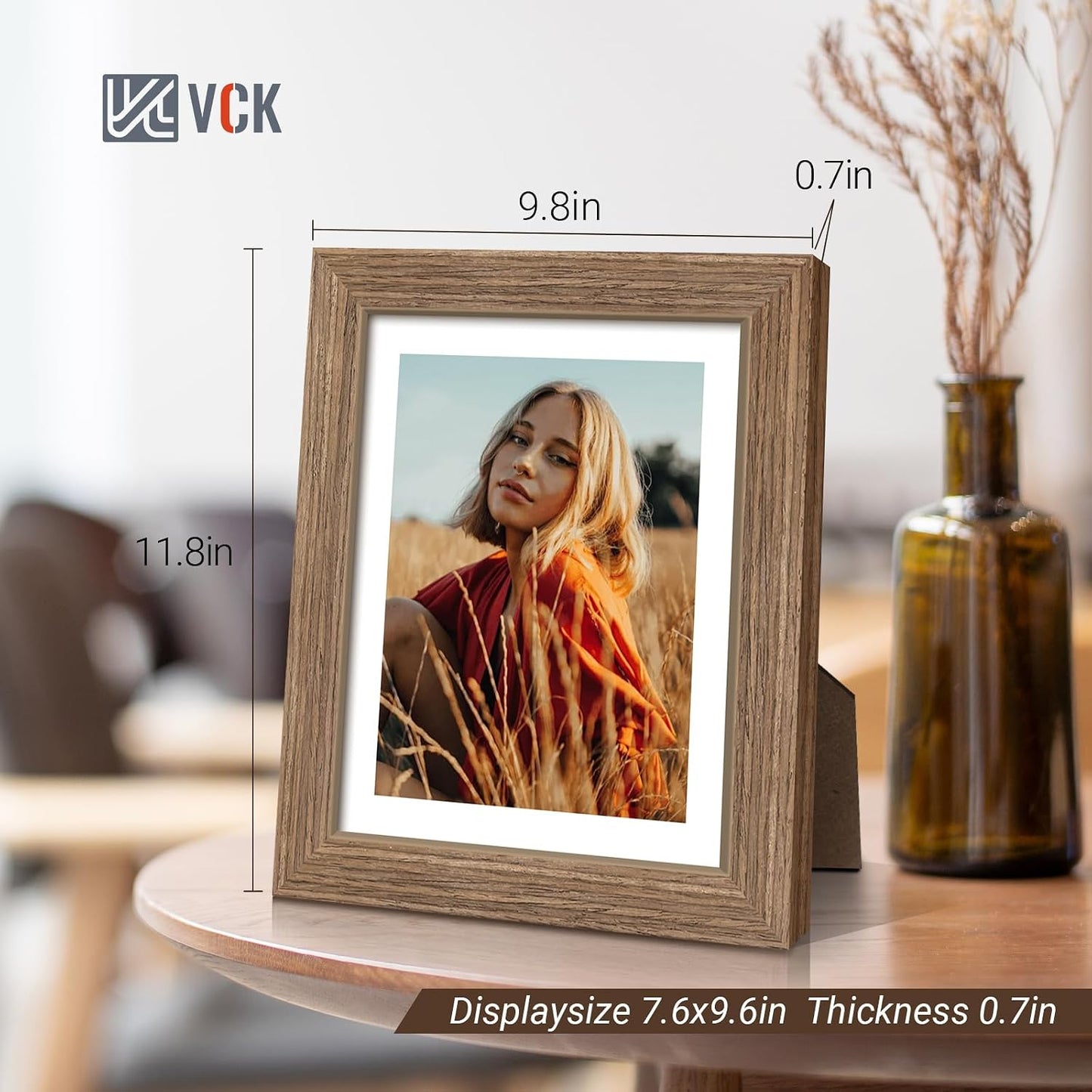 VCK 8x10 Picture Frame Walnut 4 Pack, Wide Thick Wood Border, for Prints | Exclusive Woodgrain, Wall/Tabletop, HD