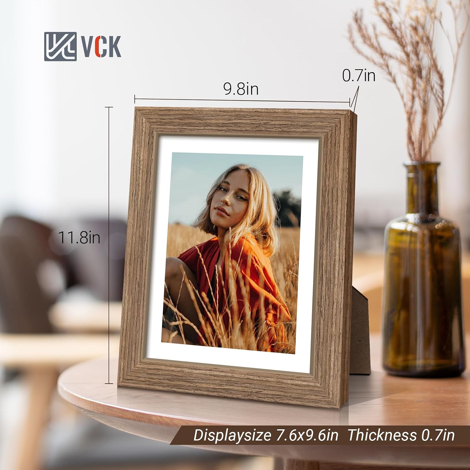 VCK 8x10 Picture Frame Walnut 4 Pack, Wide Thick Wood Border, for Prints | Exclusive Woodgrain, Wall/Tabletop, HD