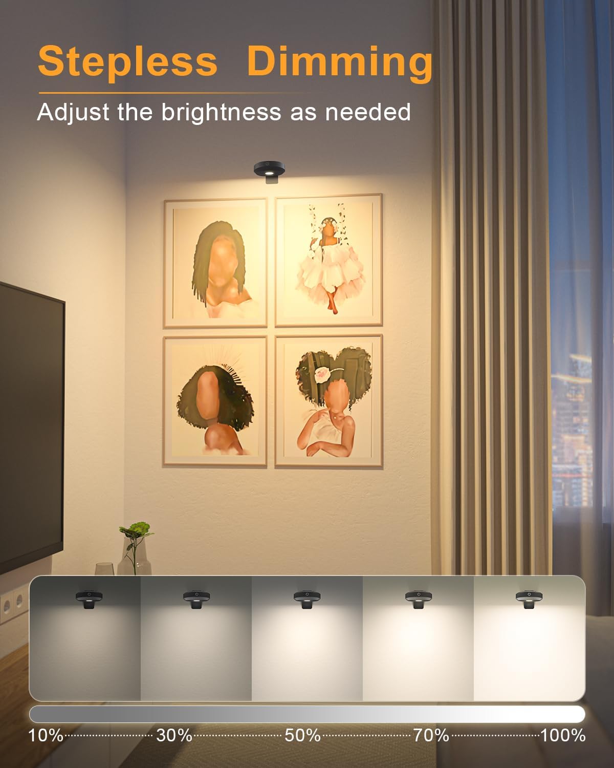WILLED Rechargeable Picture Lights for Wall, Wireless Gallery Lighting | Battery Operated Puck Lights with Remote