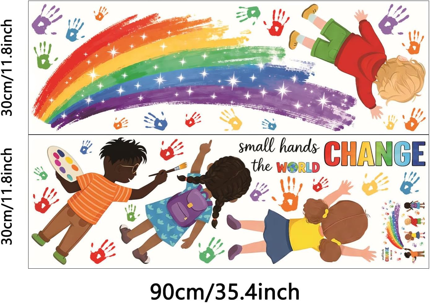 Rainbow Hand Print Wall Sticker Kids Inspirational Quotes Small Hands Change the World Peel
