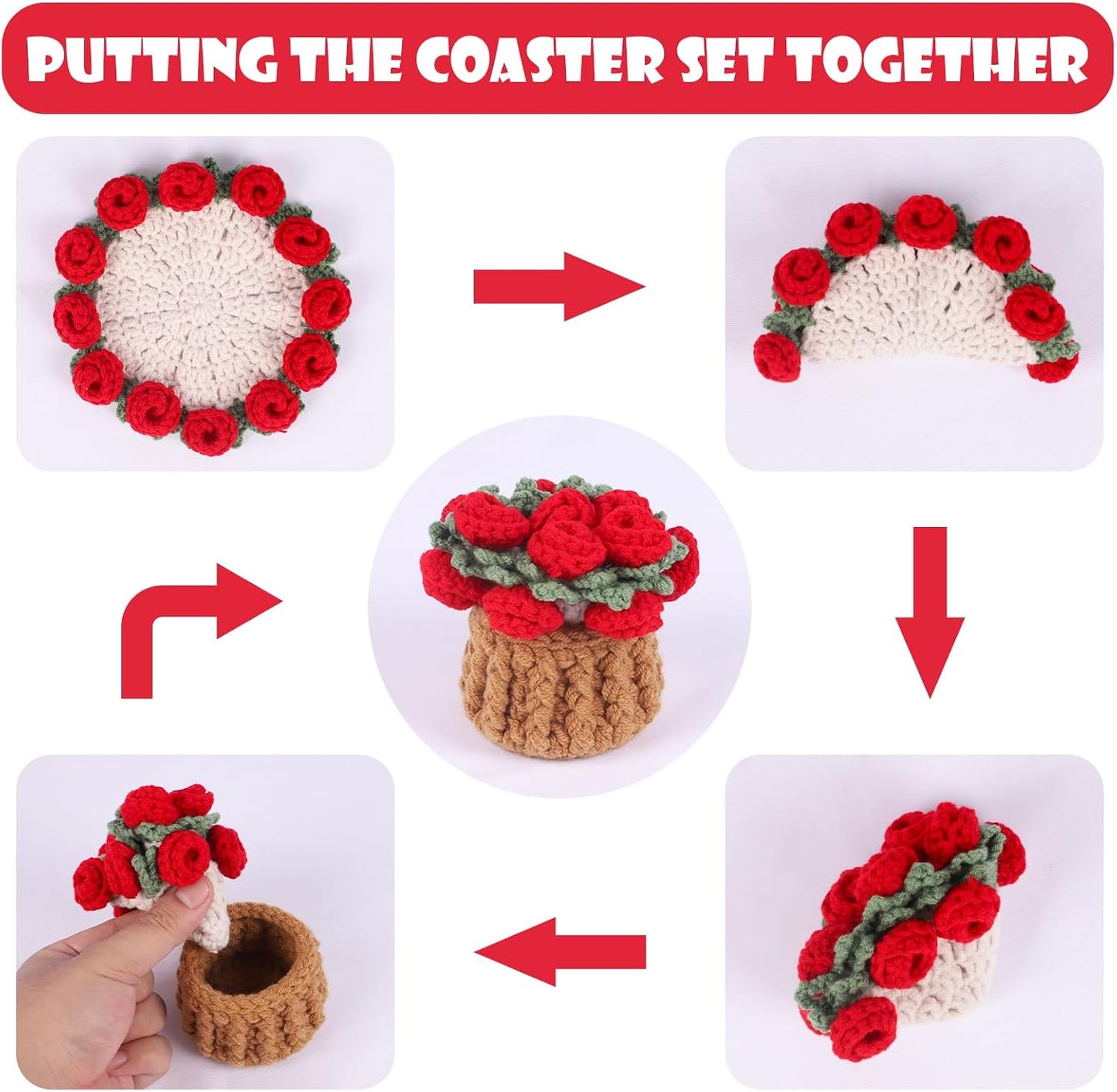 Mini Basket -Boho Floral Coasters / Red