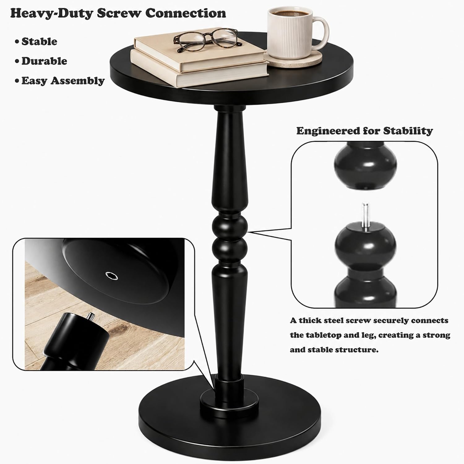 Solid Wood Top and Pedestal Leg / Black
