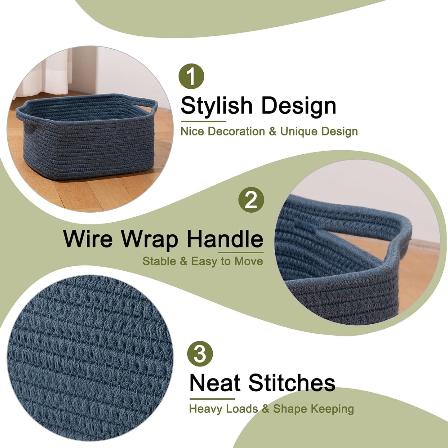 Cotton Rope Woven Baskets for Storage / Blue / Set of 3