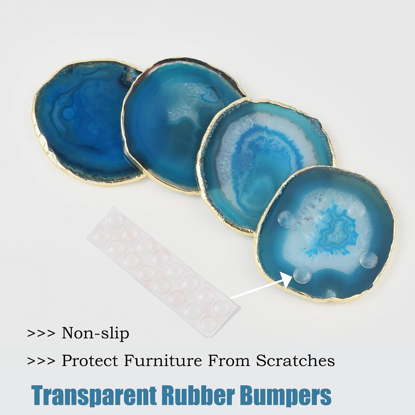 Natural Agate Coasters Set / Blue / Set of 4