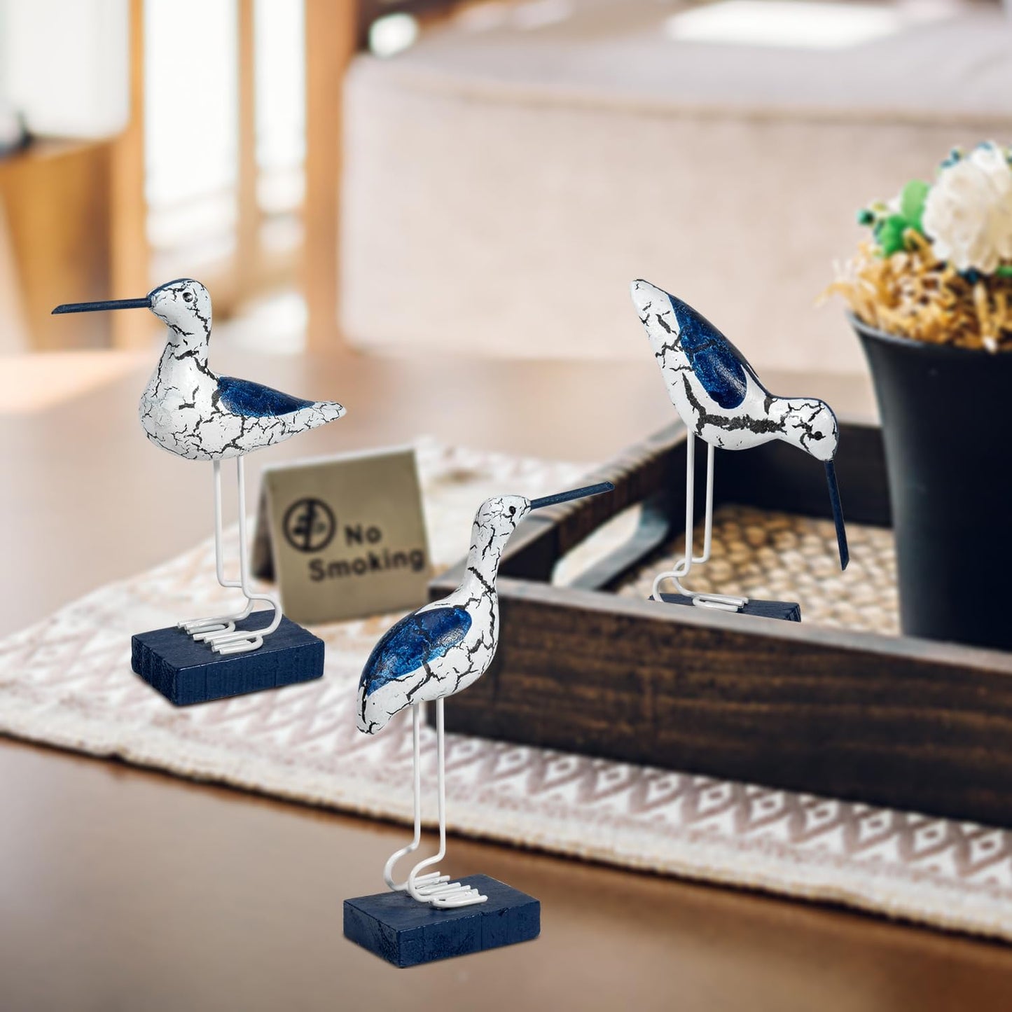 Bird Figurines Nautical Decor / Dark Blue-white-3p / Set of 3