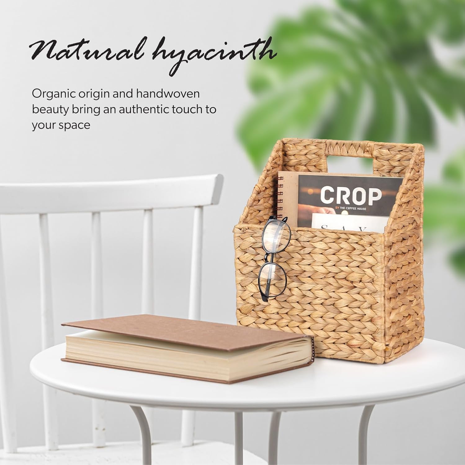 Wicker Hanging Storage Basket / Water Hyacinth - Natural / 5 Inch / Set of 2