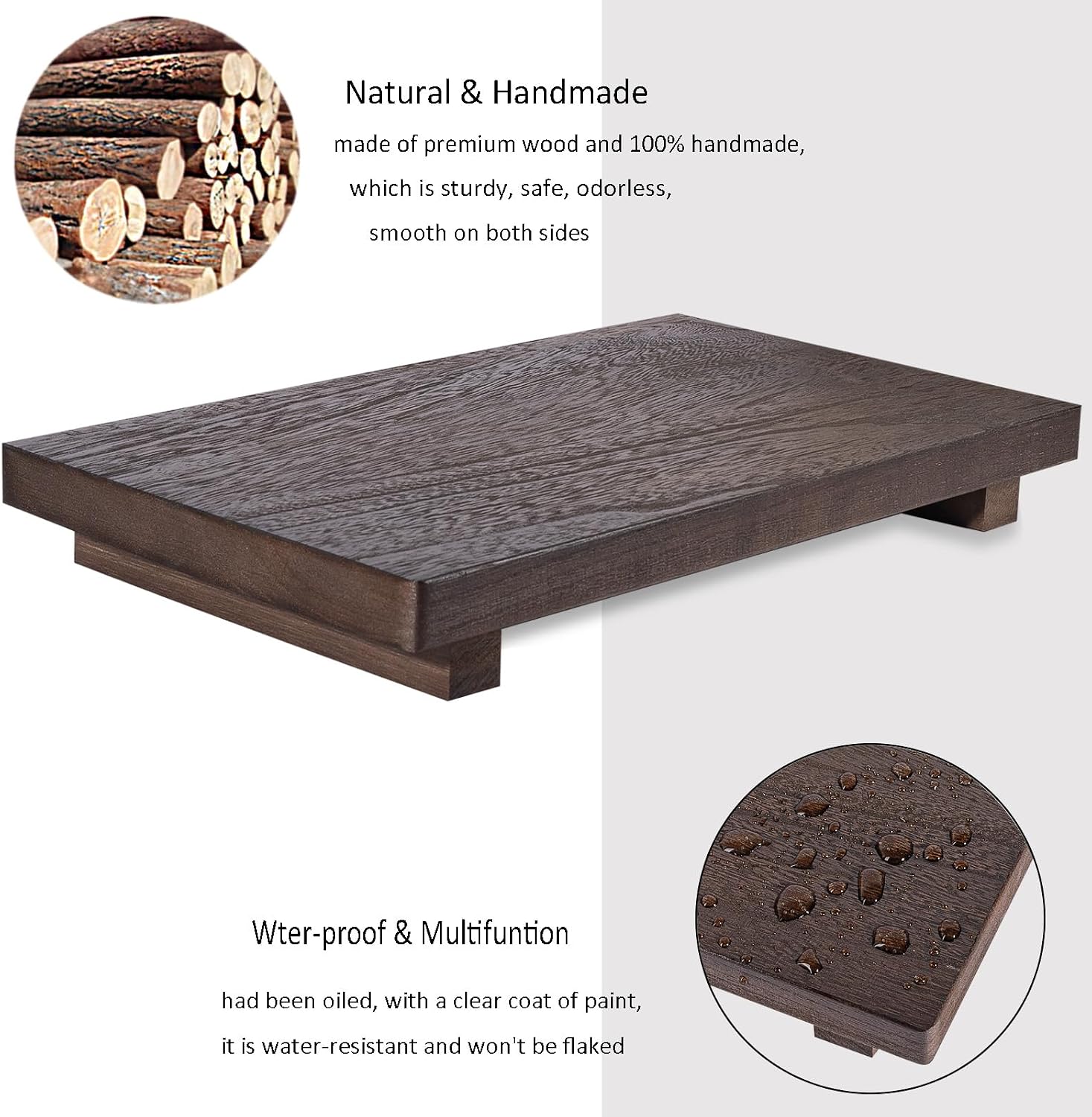 Small Wood Tray Pedestal Stand Farmhouse Bathroom Decor Decorative Wooden / Walnut / 11.8 x 7 x 1.6