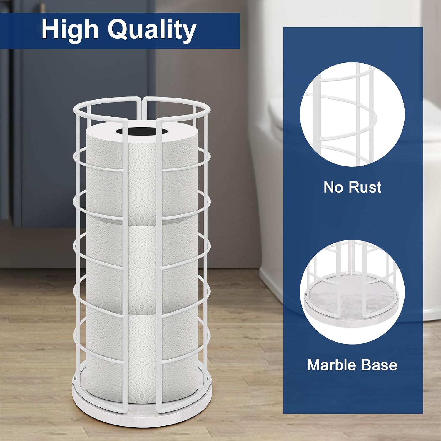 NearMoon Toilet Paper Organizer Stand, Free Standing 3 Rolls Tissue Storage, Metal Bathroom Accessory, Rustproof Toilet