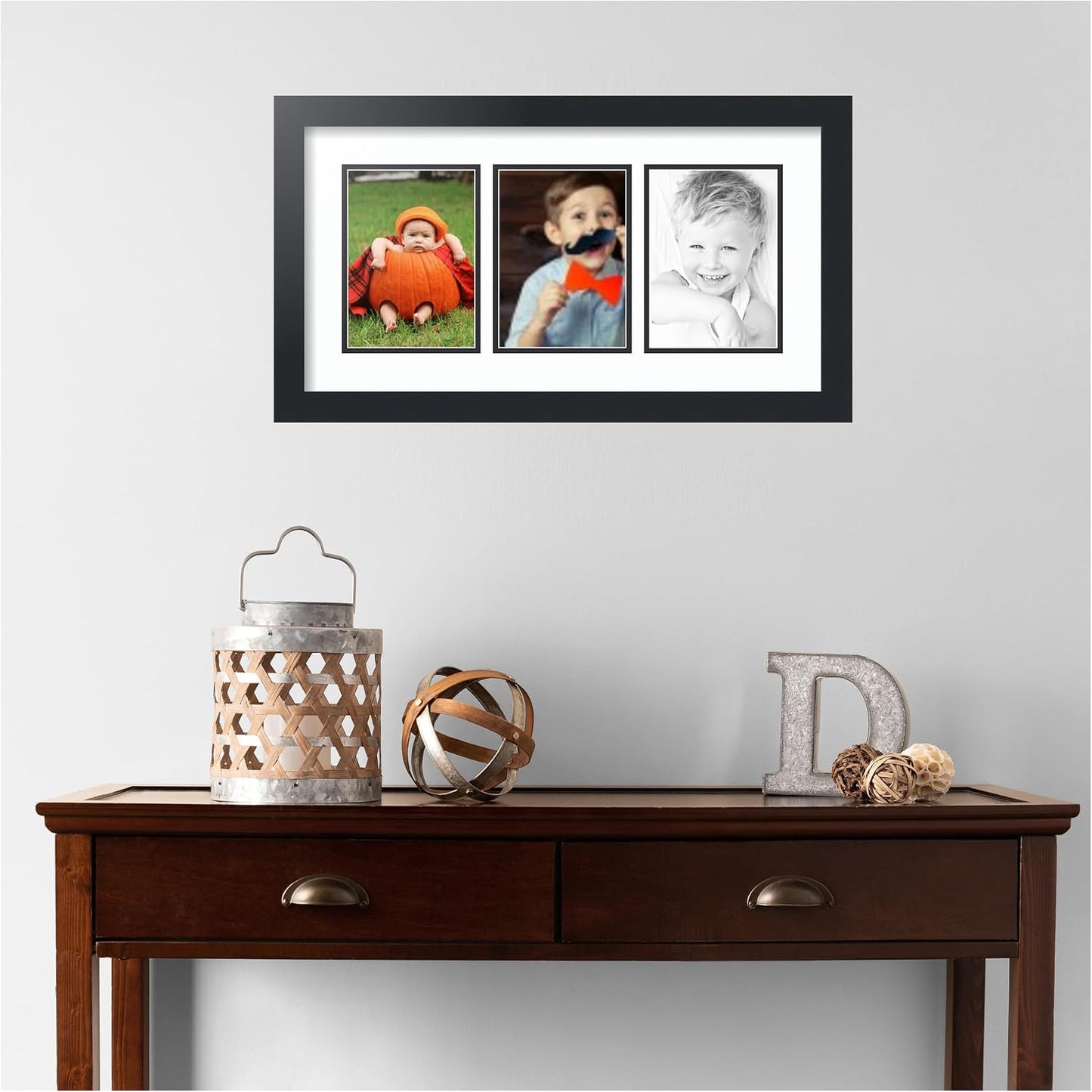 ArtToFrames Double-Multimat-24-61/89-FRBW26079 Collage Photo Frame Double Mat with 3-5x7 Openings and Satin Black