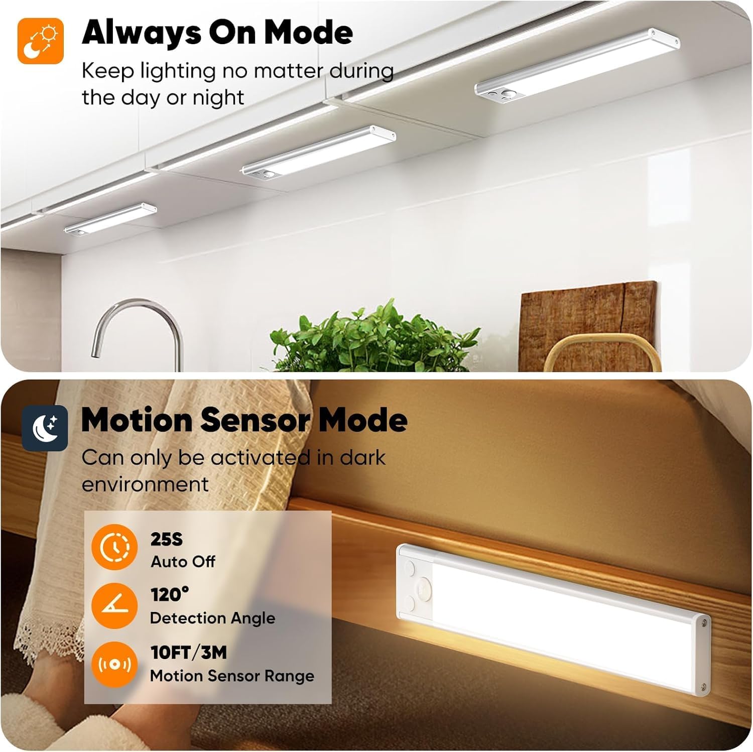 Under Cabinet Lighting, 5-Pack 10 inch 2200mAh Rechargeable Battery Operated Motion Sensor Lights Indoor, Wireless