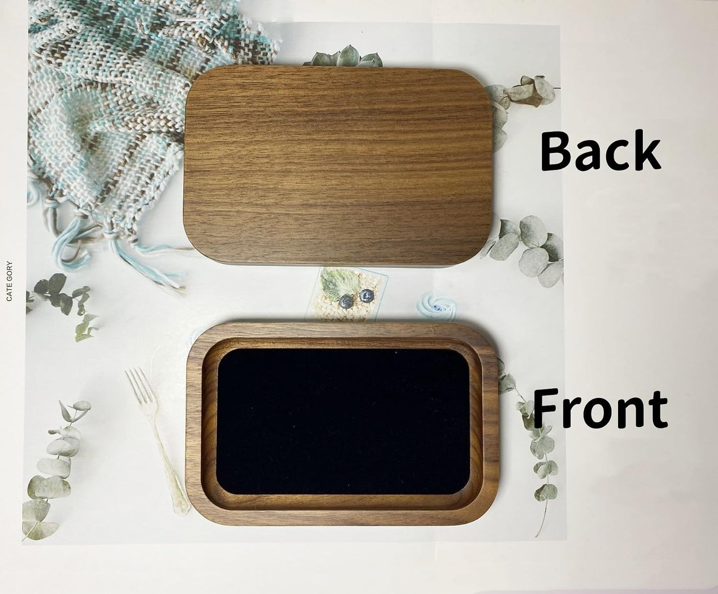 Wooden Jewelry Tray Small Trinket Dish / Rectangle-walnut