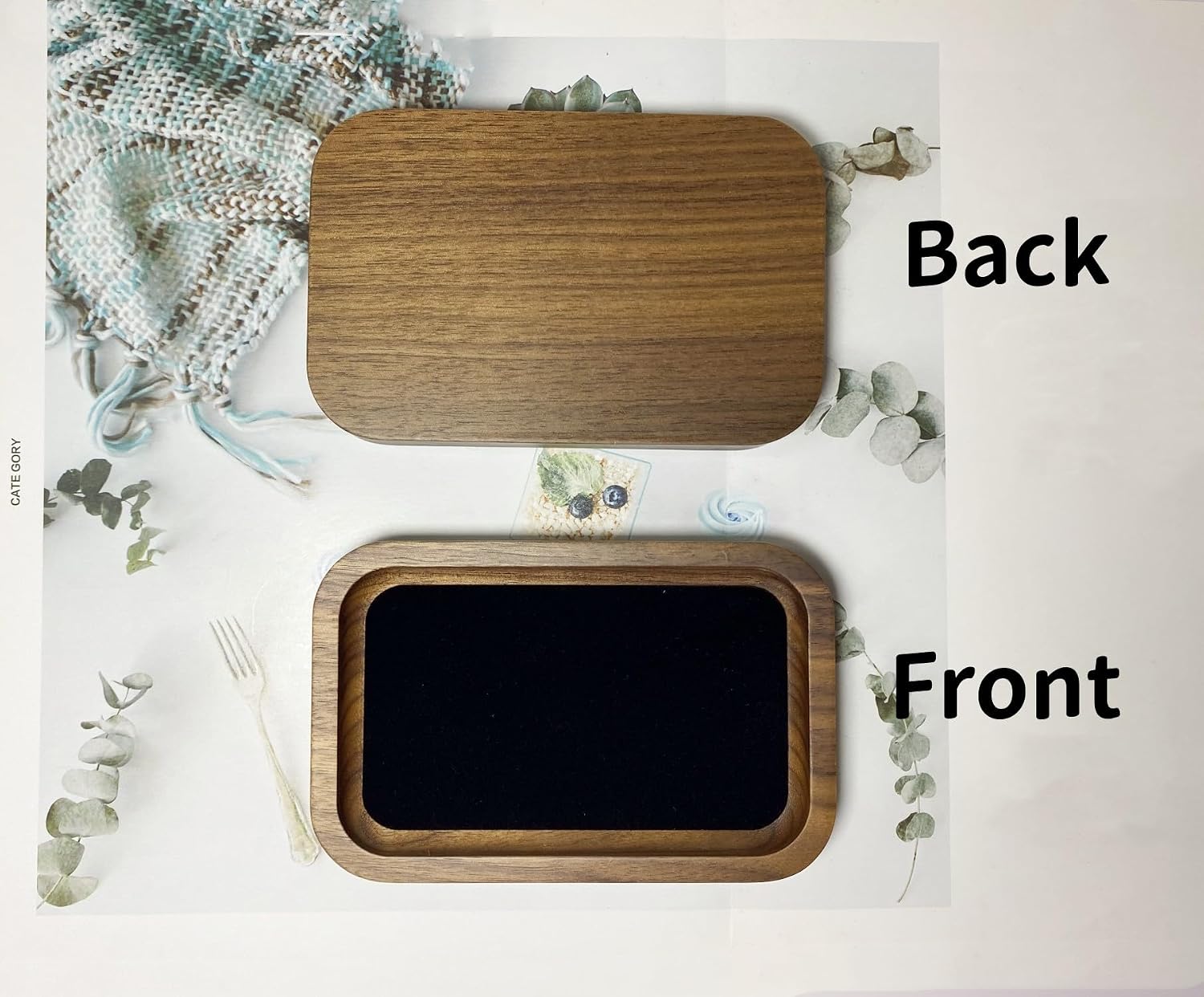Wooden Jewelry Tray Small Trinket Dish / Rectangle-walnut