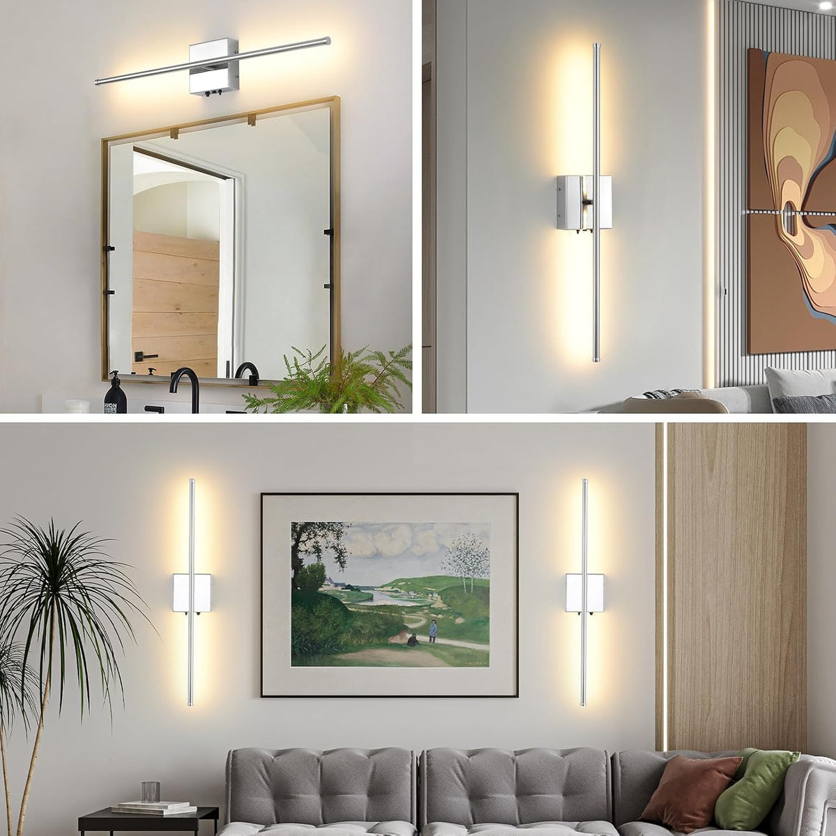 LED Wireless Battery Operated Wall Sconces, 11000mAh Rechargeable Chrome Wall Lights with Remote Control, 350°Rotate