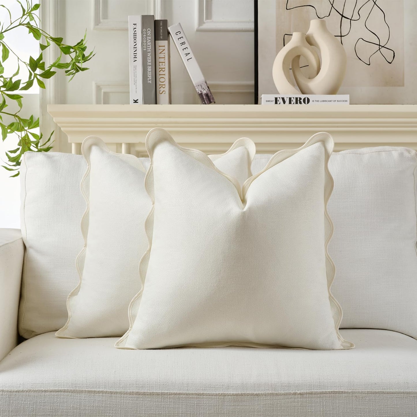 Scalloped Pillow Covers / Beige / 18 x 18 / Set of 2