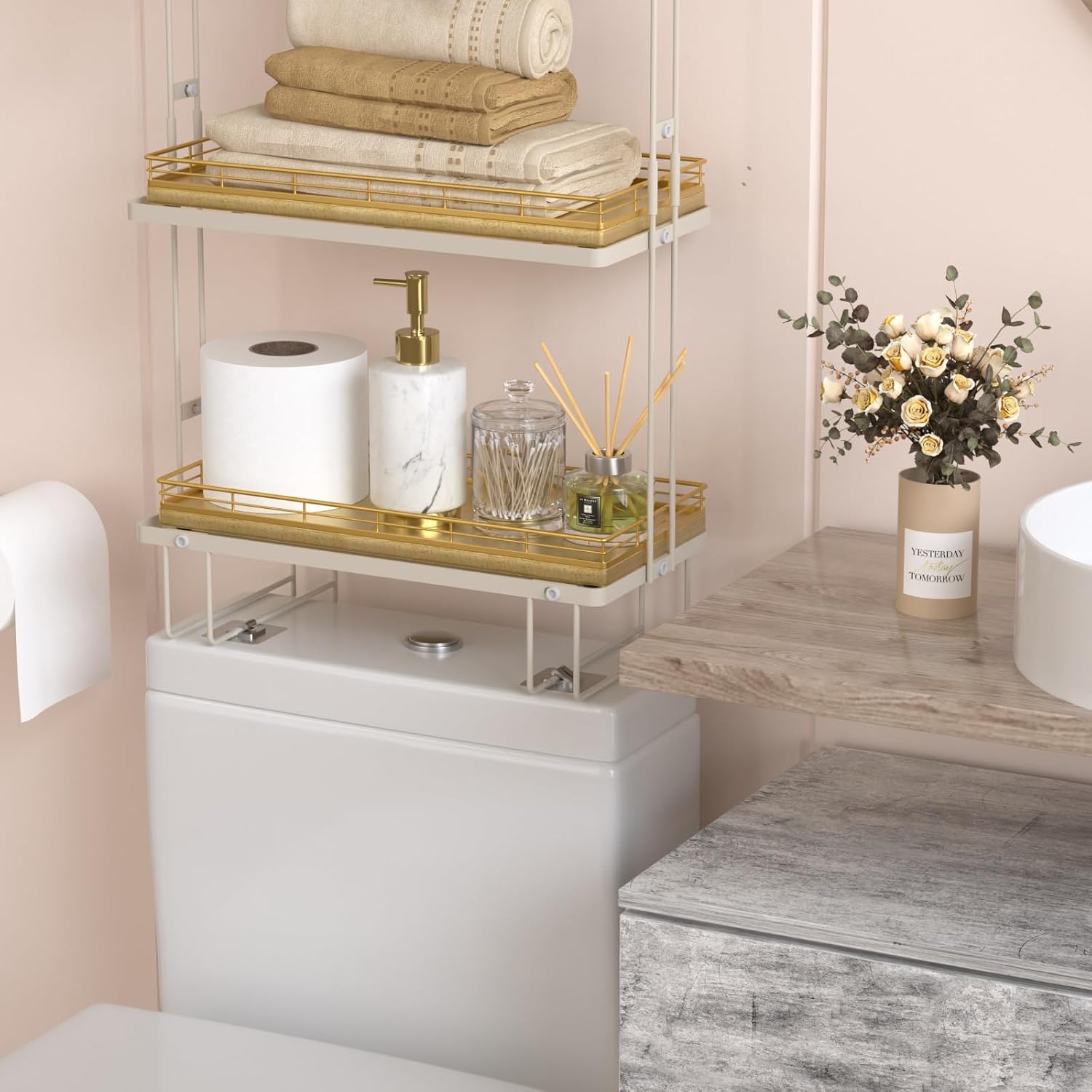 13" Wood Toilet Paper Storage Basket Back of Toilet Basket Organizer / All Golden / 13 x 6.5 x 1.5