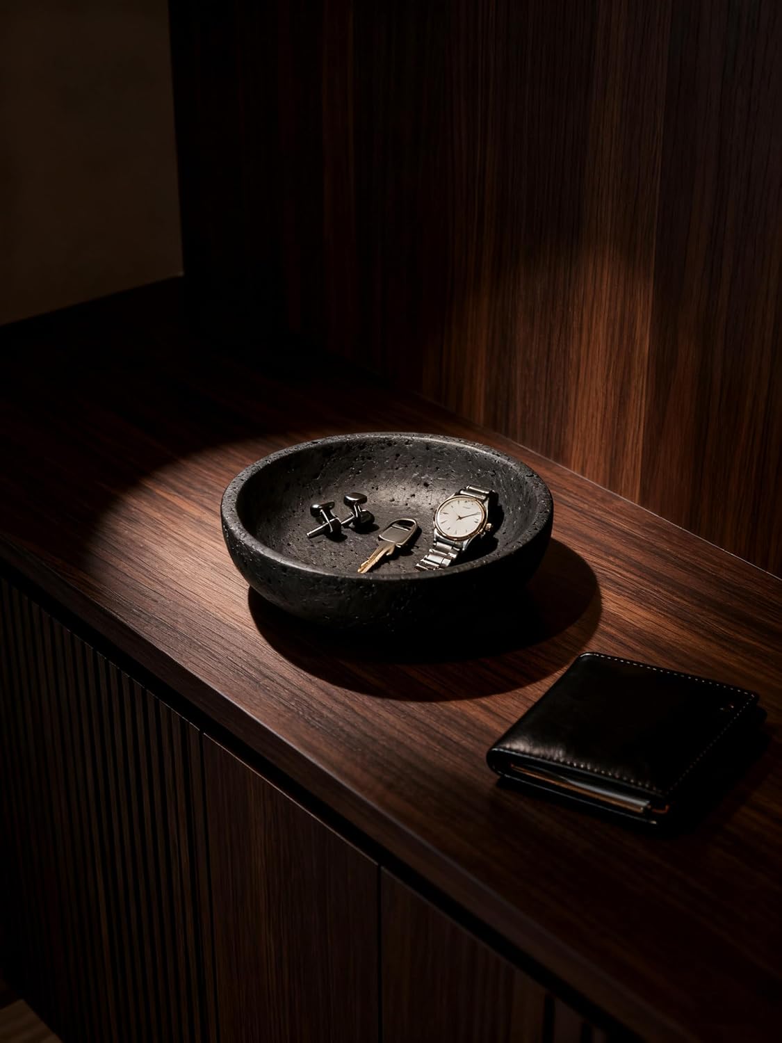 7.8" Natural Stone Centerpiece Bowl for Modern Home Decor / Black
