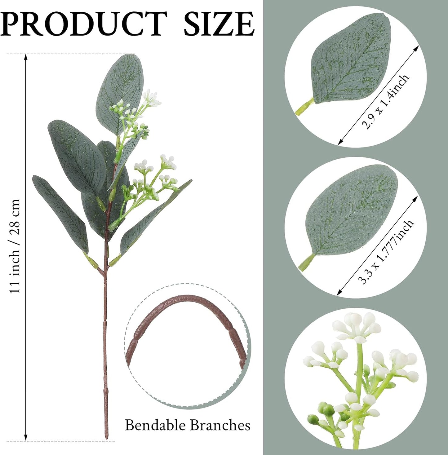 Artificial Greenery Eucalyptus Stem Artificial Mixed Eucalyptus Stems Leaves / White / Set of 100