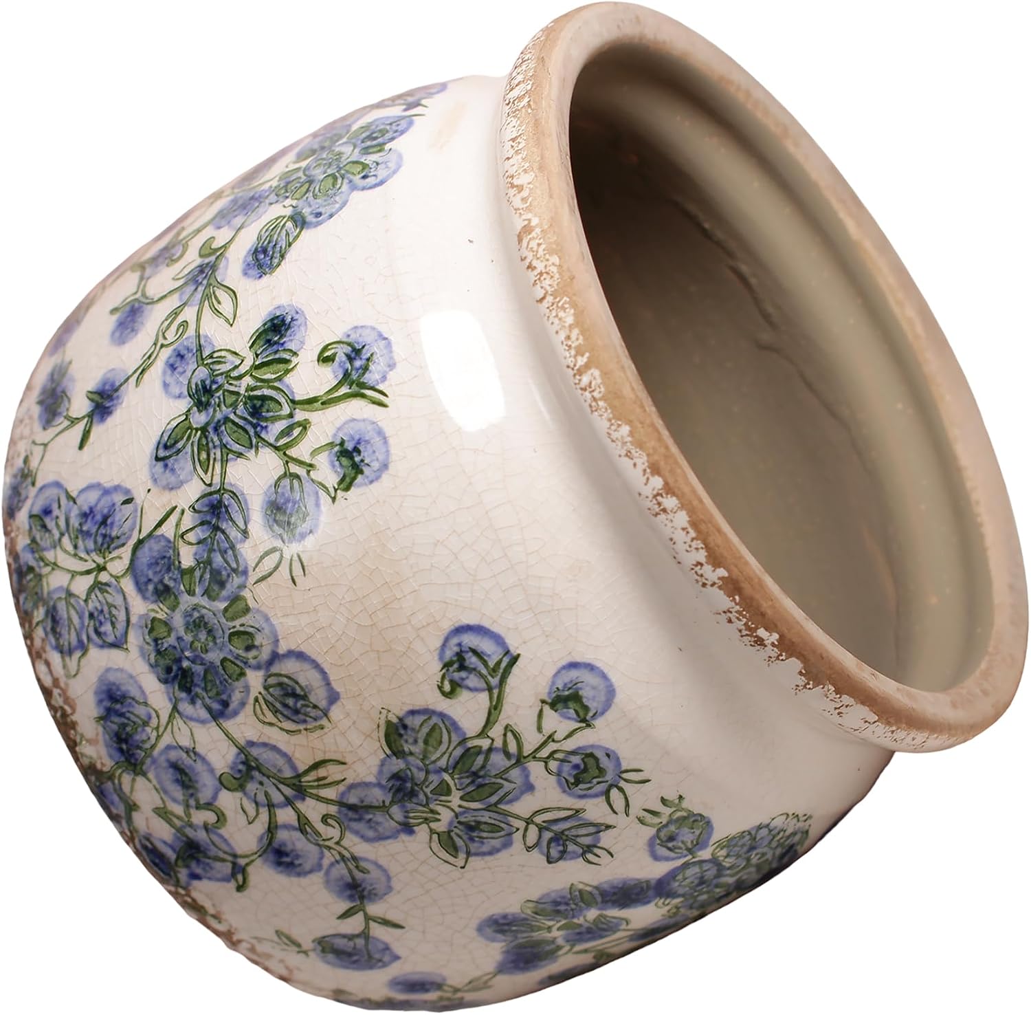 Ceramic Planters Spring Decor / Deep Blue Floral / 6.29 Inch