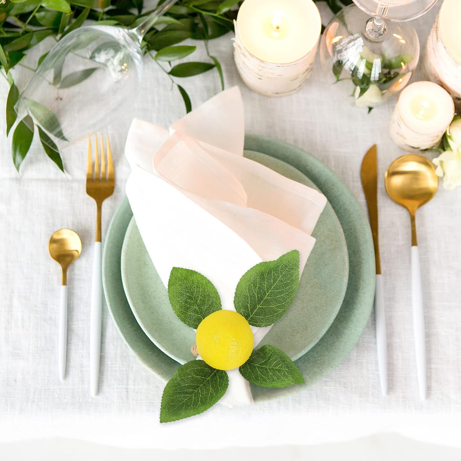 Vine Leaves Rustic Farmhouse Napkin Holders Summer Fruit / Yellow / Set of 15