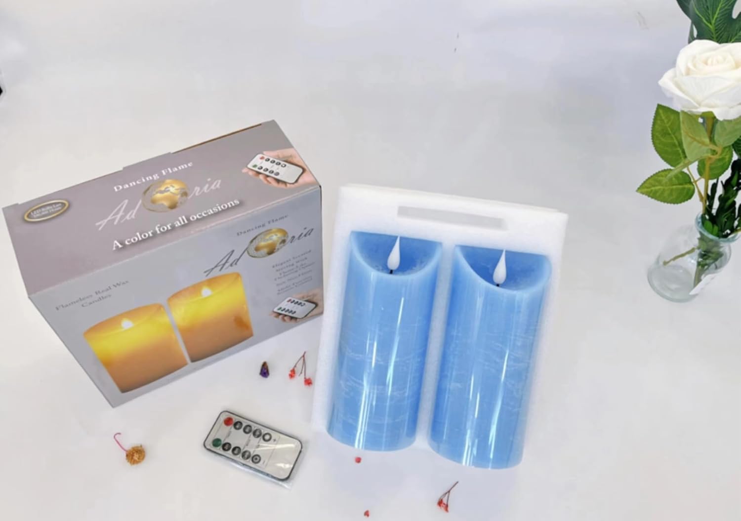 Adoria Large Blue Flameless Candles Set 2- Real Wax Candles with 3D Flame-Ocean Scented-Dia 3.15x 7 Inch for Home