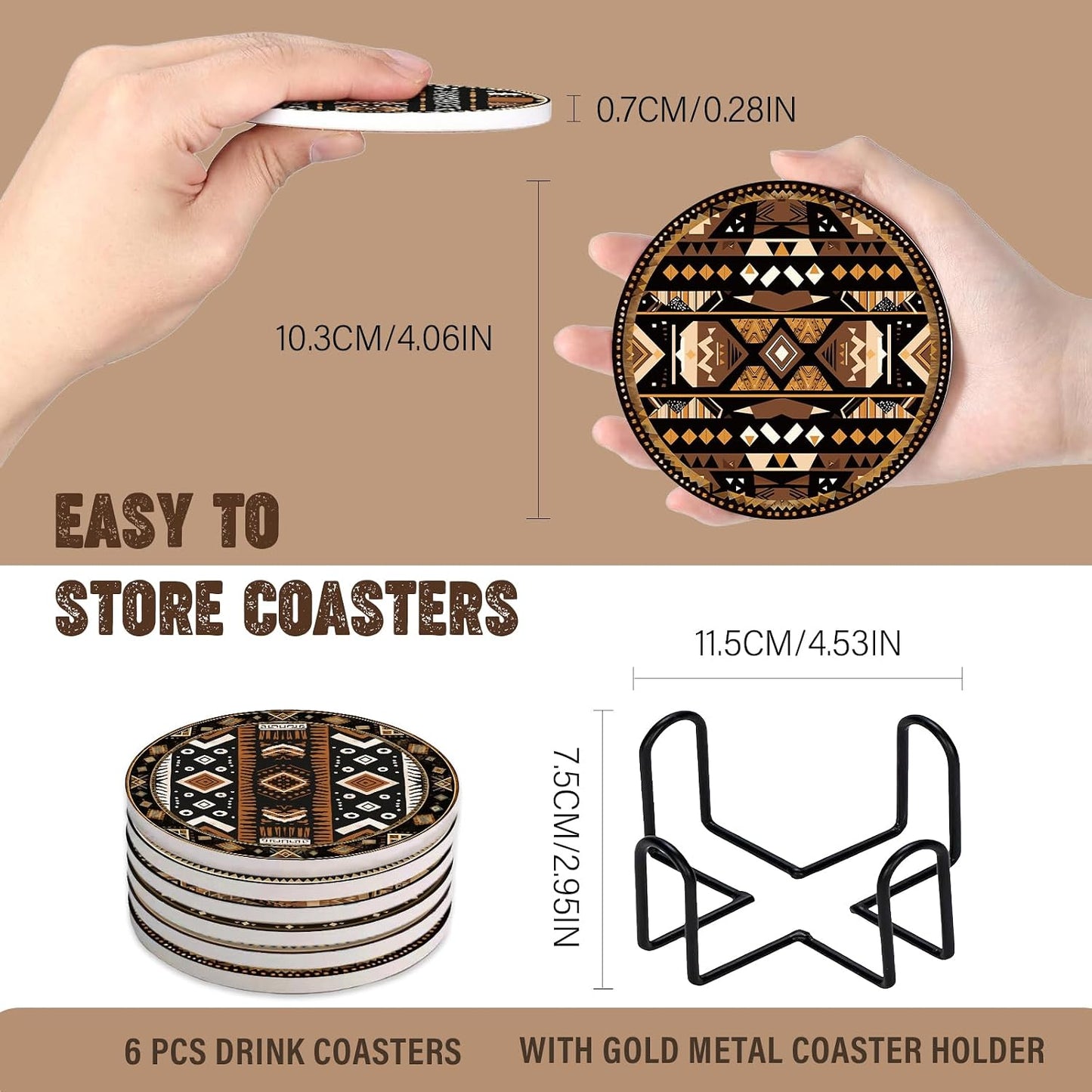 Cork Base and Metal Holder / Western / Set of 6