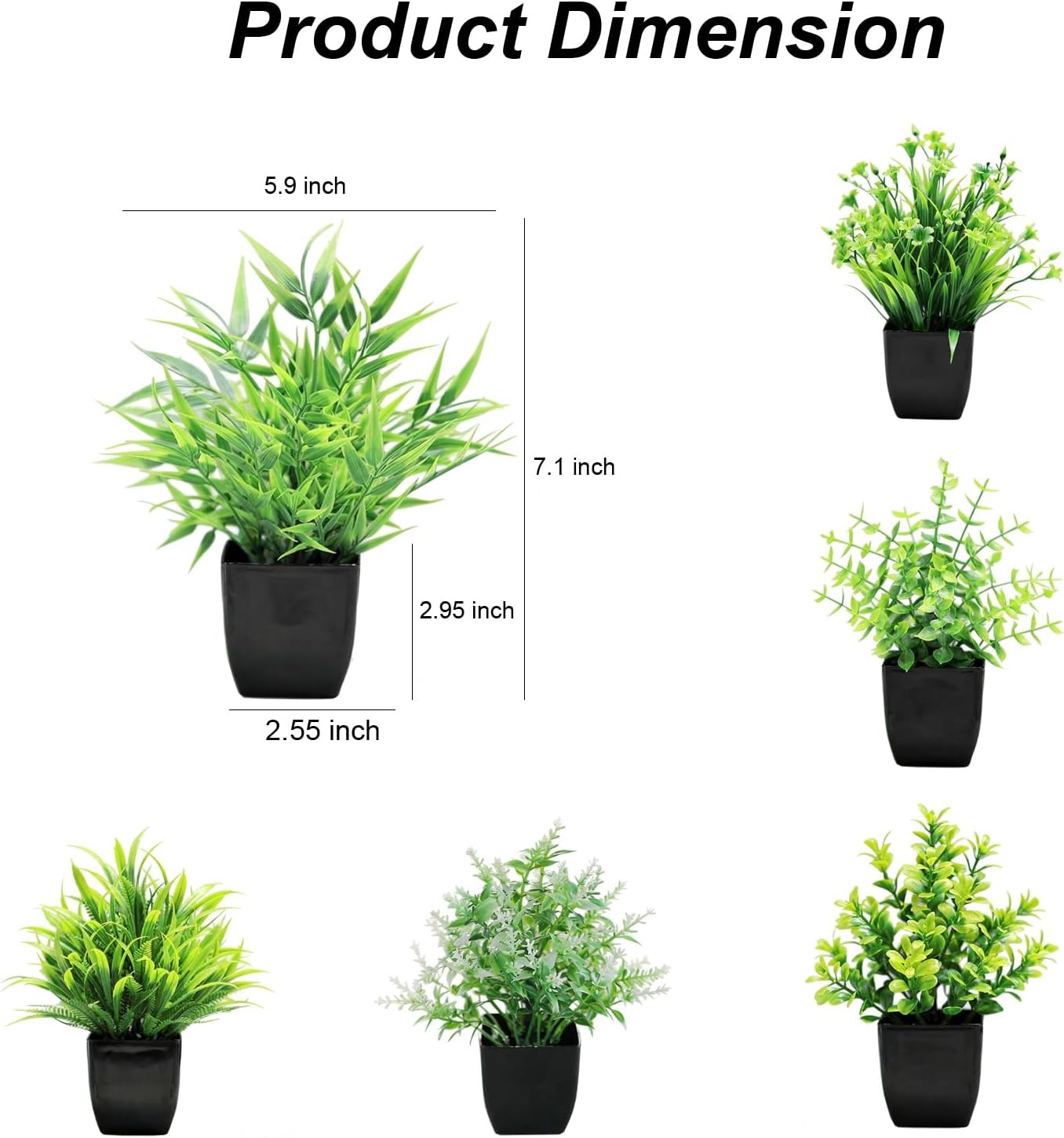 Fake Plants / Small Potted Artificial Greenery Decor / Set of 6