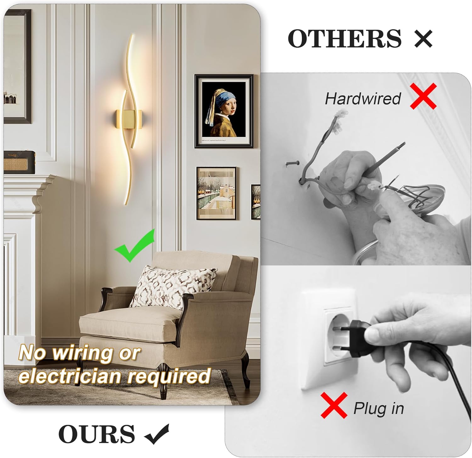 KARTOOSH Wireless Wall Sconces, Dimmable LED Sconce with Remote | Battery Operated Wall Sconce with 3 CCT Night-Light