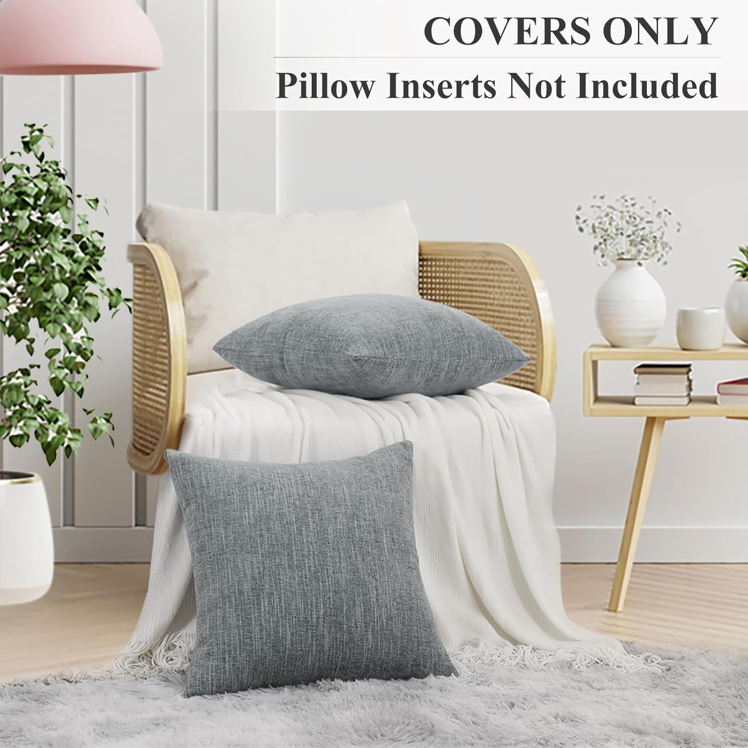 Spring Chenille Decorative Throw Pillow Covers / Grey / 18 x 18 / Set of 2