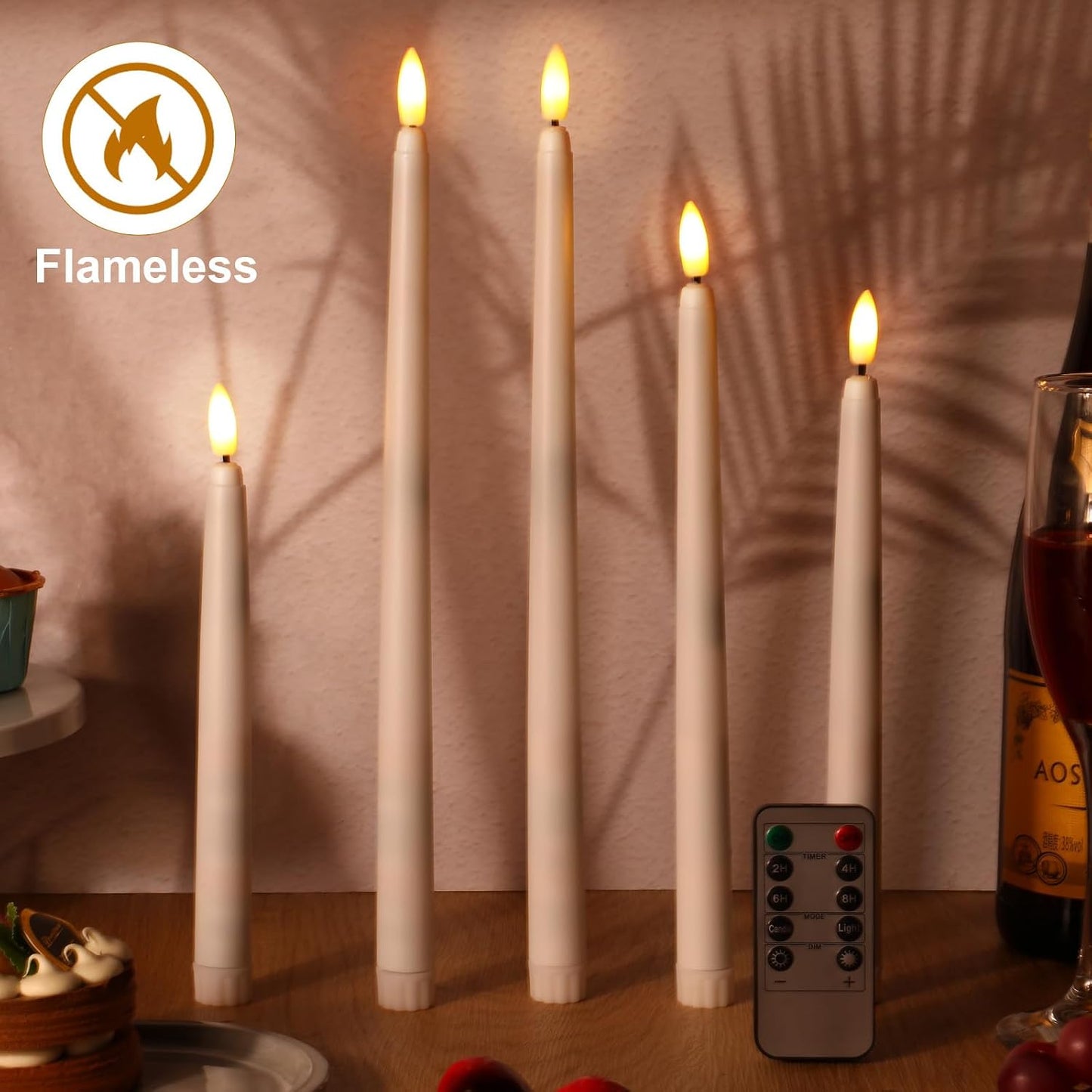 Rossesay 28 Pcs Flameless Taper Candles with Timer Remote 4 Sizes of 8.5", 9.6", 10.83", 12.8" LED Flickering Taper