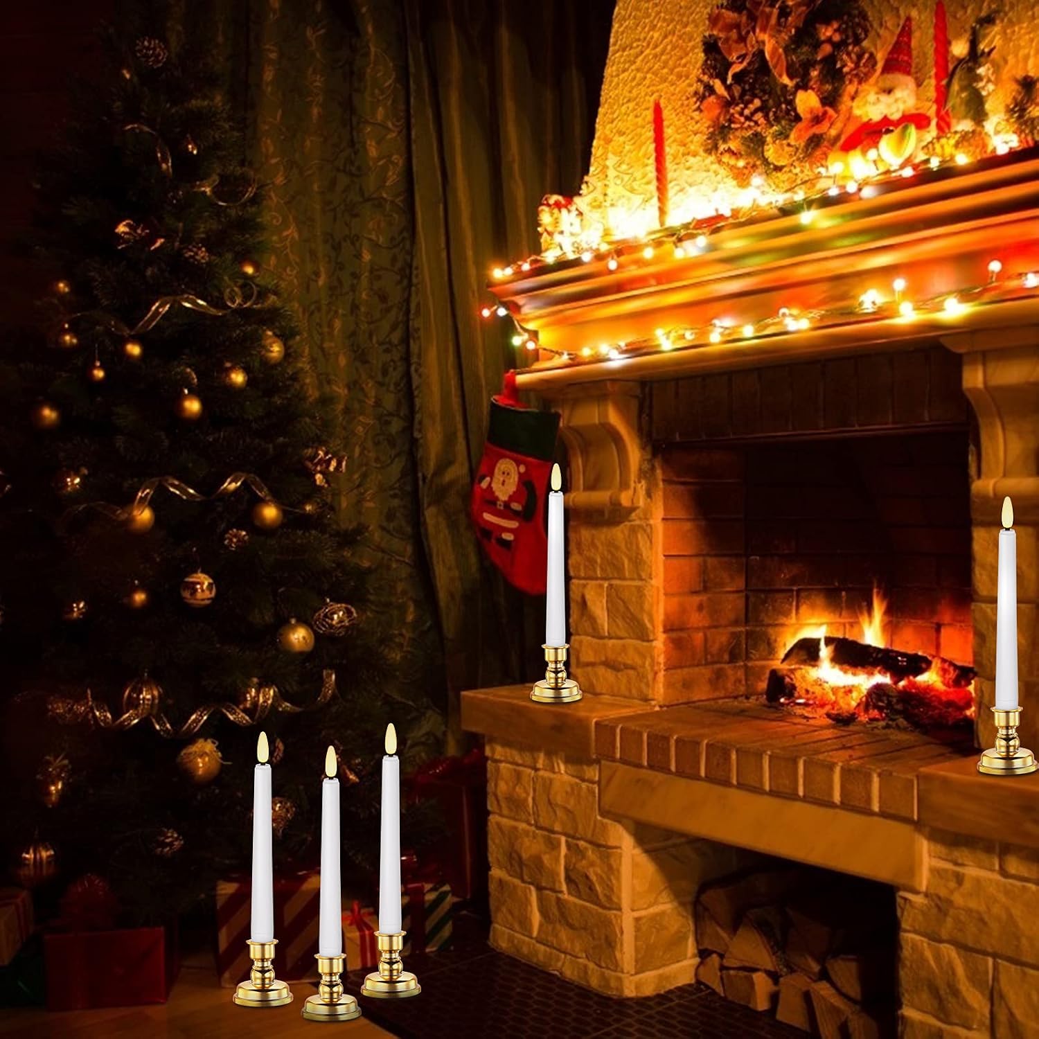 Daord LED Christmas Window Candle with 2 Remotes Battery Operated Flameless Taper Candles Warm Light Flickering and