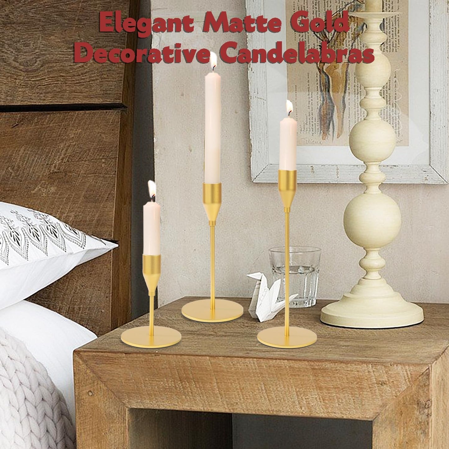 Matte Gold Candle Holders Bulk Painted Gold Metal Candlesticks Fit 0.8 Inch Taper Candles Decorative Metal Candelabra