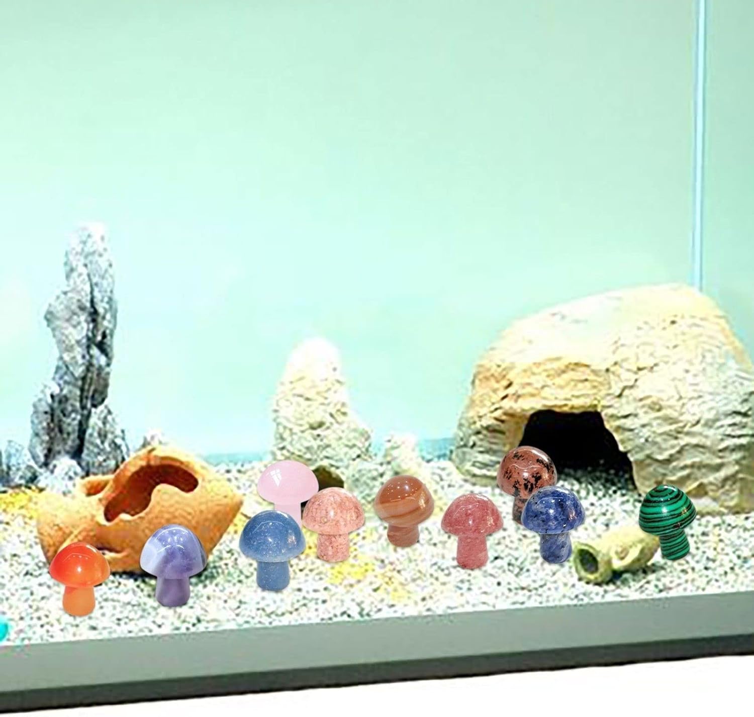 Natural Stones Mushroom Sculpture Decor Crystal / Green Aventurine / Set of 15