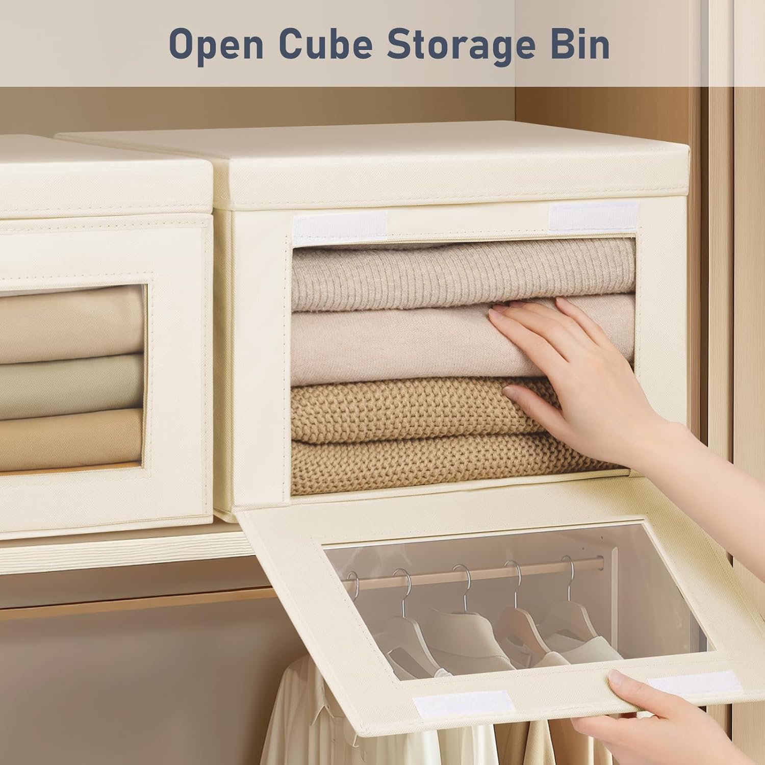 Storage Bins / Fabric Closet Organizer / Beige / Large / Set of 4