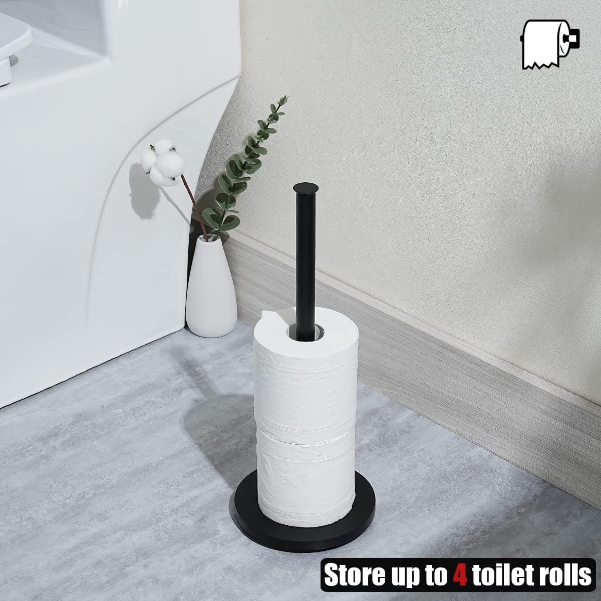 JQK Toilet Paper Storage Stand Matte Black, 304 Stainless Steel Thicken 0.8mm Tissue Reserve Holder 3 Rolls Dispenser