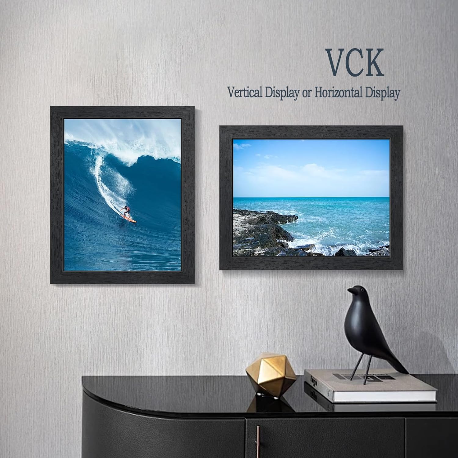 VCK 11x14 Picture Frame Black 4 Pack, Wide Thick Wood Border, for Photos | Exclusive Woodgrain, Wall Hanging, HD