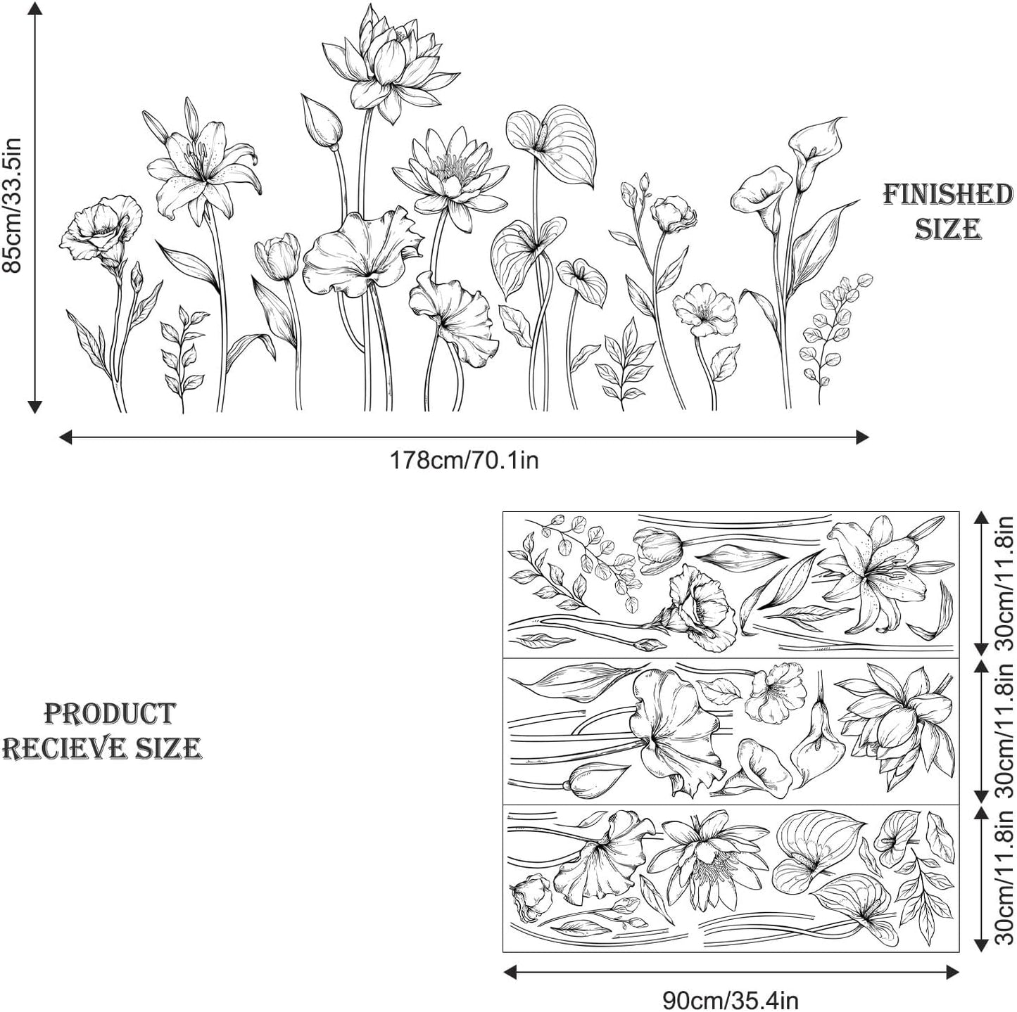 Large and White Flower Wall Decals Simple Modern Minimalist Garden / XL- Garden Flower Set / Black