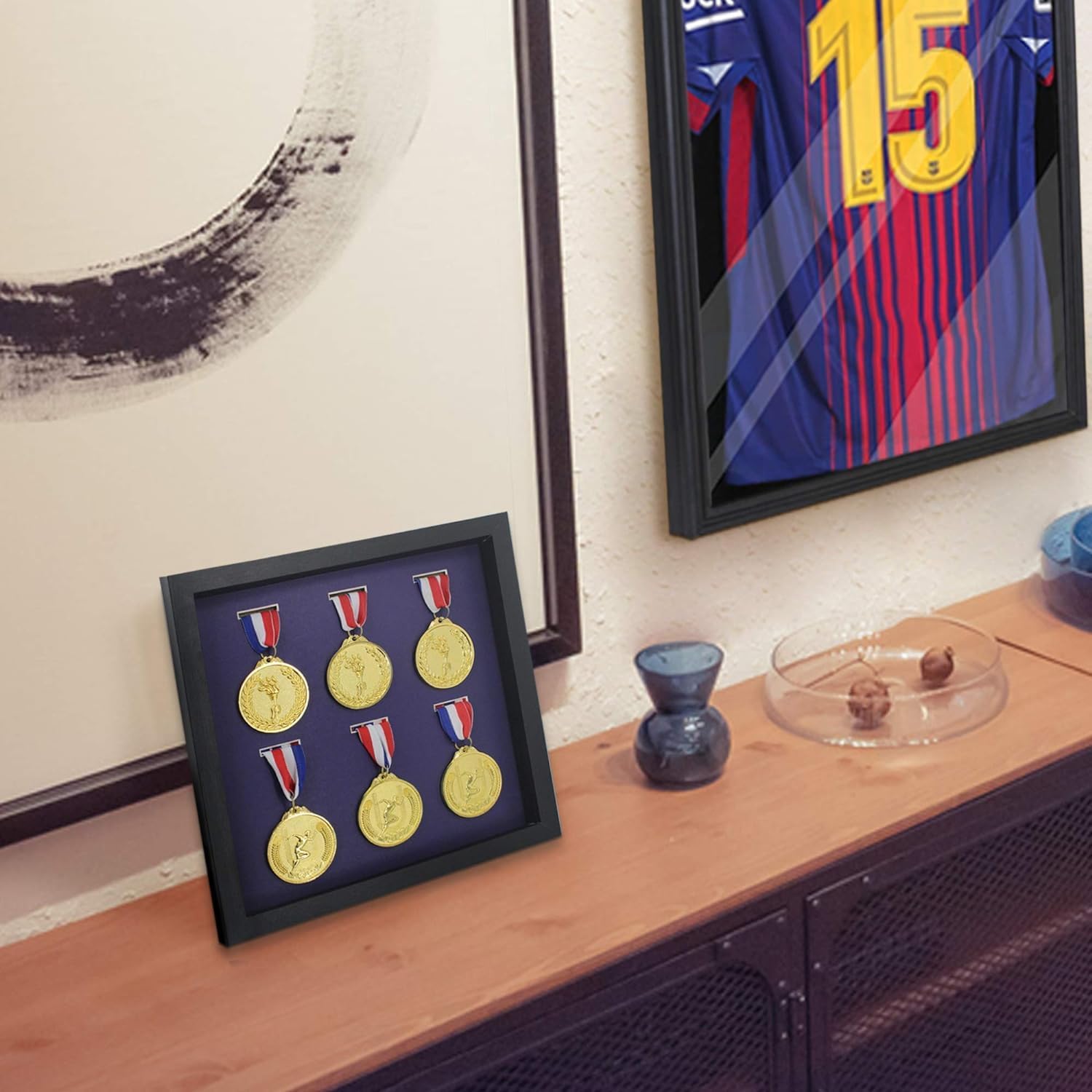 Iheipye Large Medals Display Shadow Box - 6 Medal Display case - Perfect Medal Display for War Military, Runners