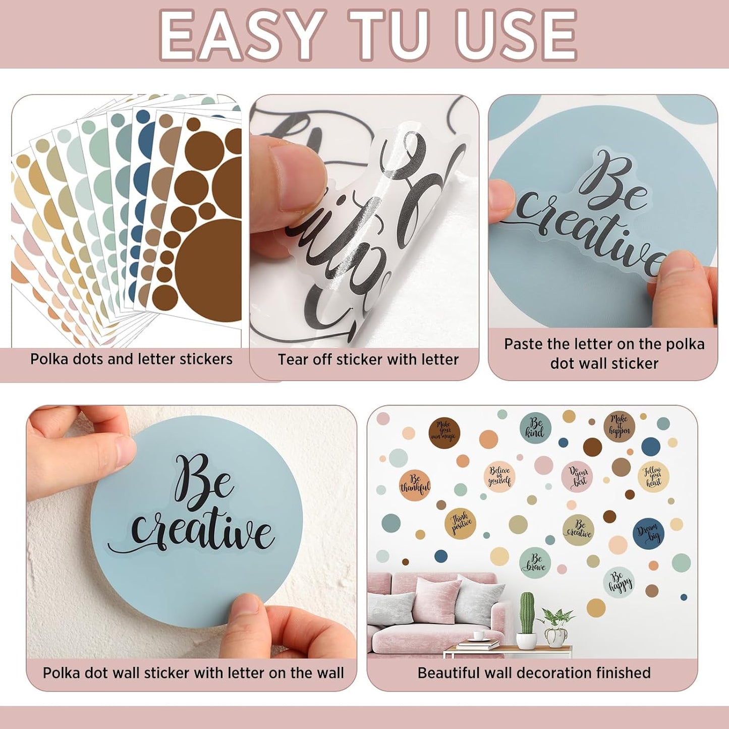Polka Dot Wall Decals Inspirational Dots Wall Stickers Removable Peel / Morandi Color / Set of 576