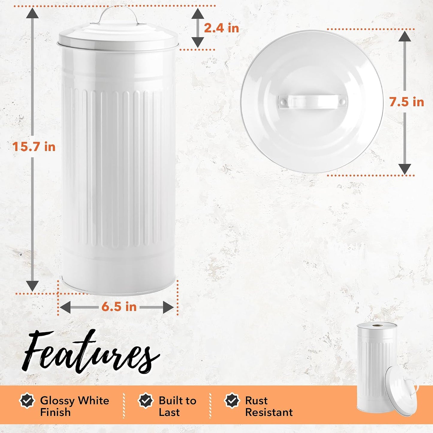 Autumn Alley White Toilet Paper Holder Canister with Lid – Vertical Rustproof Free-Standing Farmhouse Metal Toilet