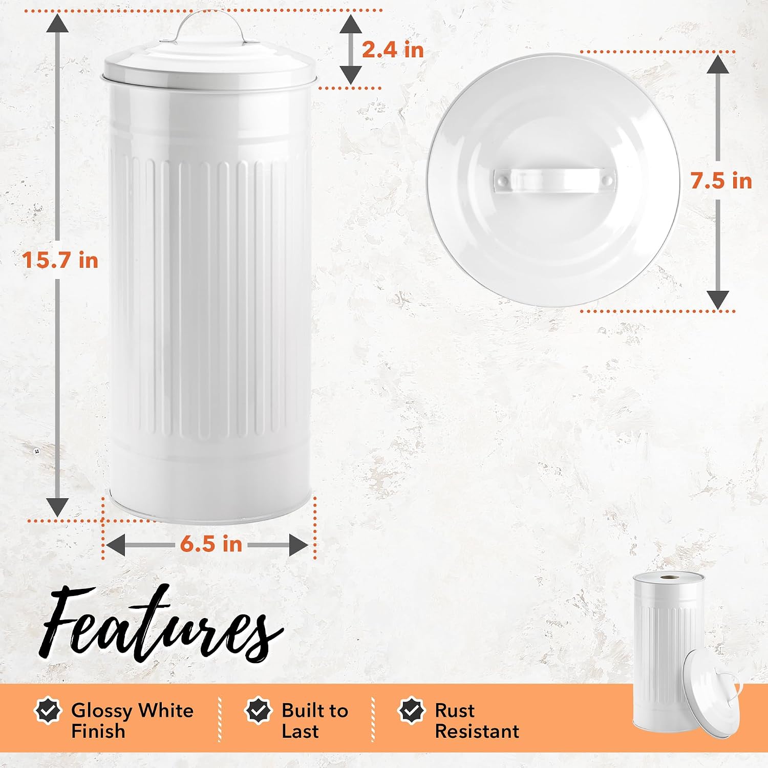 Autumn Alley White Toilet Paper Holder Canister with Lid – Vertical Rustproof Free-Standing Farmhouse Metal Toilet