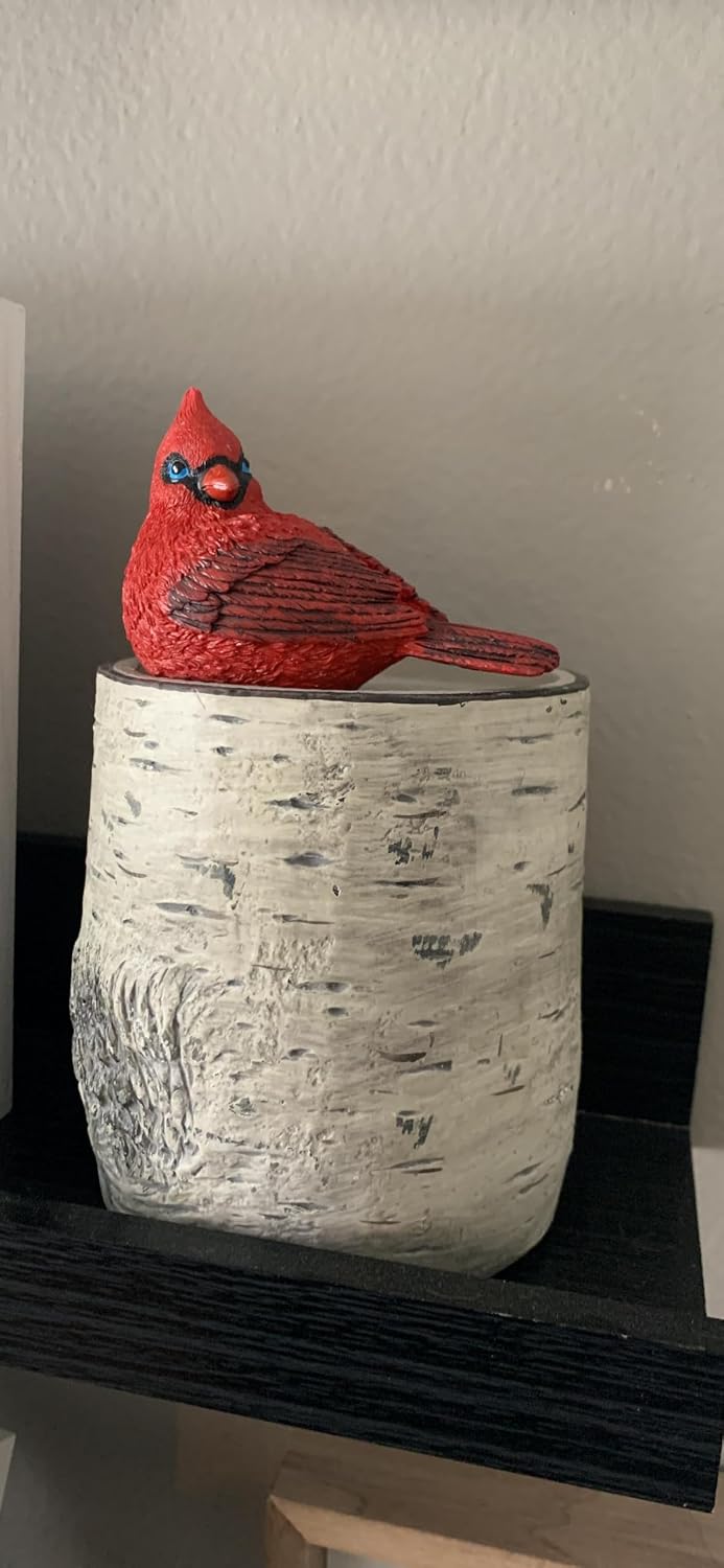 Hand-Painted Resin Carinal Bird Statue / Red